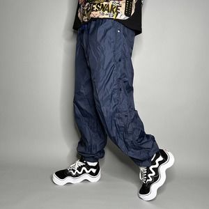 COPY - Vintage Breakaway Track Pants Navy Blue Nylon Joggers Elastic Cuff Big C…